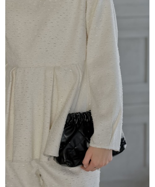 Re:EDIT（リエディ）の「[2026S/S COLLECTION][MEISM by Re:EDIT]フリンジツイードペプラムトップス（シャツ/ブラウス・レディース・ブラック/オフホワイト・LARGE/MEDIUM）」の13枚目の写真