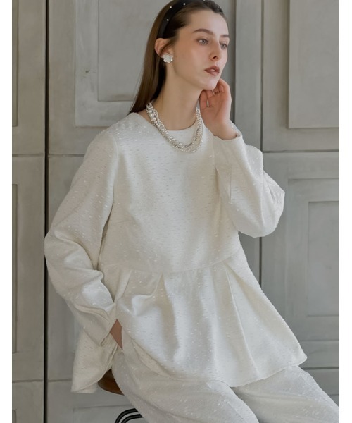 Re:EDIT（リエディ）の「[2026S/S COLLECTION][MEISM by Re:EDIT]フリンジツイードペプラムトップス（シャツ/ブラウス・レディース・ブラック/オフホワイト・LARGE/MEDIUM）」の14枚目の写真