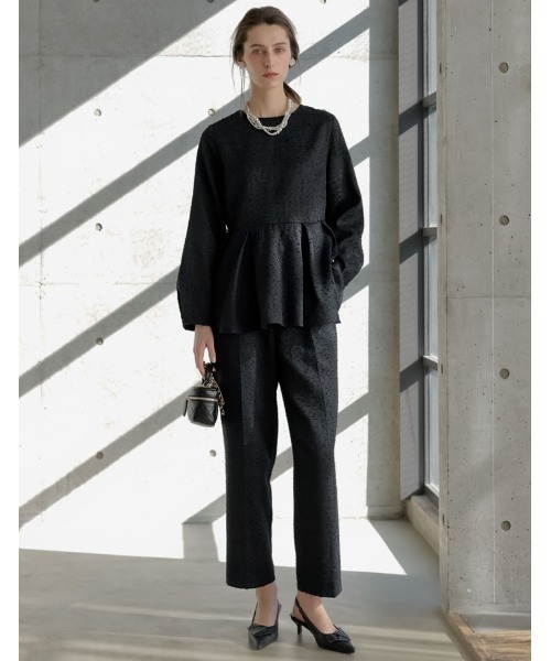 Re:EDIT（リエディ）の「[2026S/S COLLECTION][MEISM by Re:EDIT]フリンジツイードペプラムトップス（シャツ/ブラウス・レディース・ブラック/オフホワイト・LARGE/MEDIUM）」の3枚目の写真