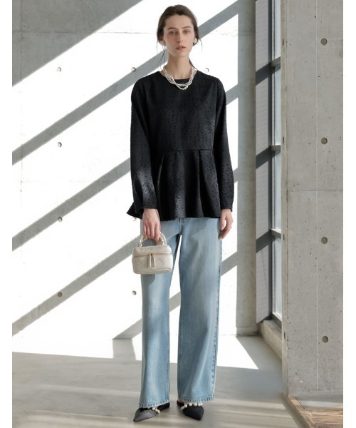 Re:EDIT（リエディ）の「[2026S/S COLLECTION][MEISM by Re:EDIT]フリンジツイードペプラムトップス（シャツ/ブラウス・レディース・ブラック/オフホワイト・LARGE/MEDIUM）」の8枚目の写真