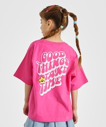 X-girl Stages | キラッキー+メッセージロゴ バックプリント半袖Tシャツ(Tシャツ/カットソー)