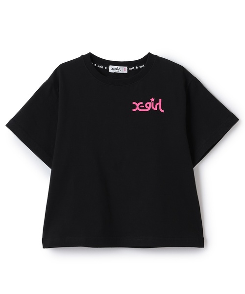 X-girl Stages(エックスガールステージス)の「キラッキー+メッセージロゴ バックプリント半袖Tシャツ(Tシャツ/カットソー・キッズ・ブラック/スモークピンク/オフホワイト・120cm/110cm/90cm/140cm/80cm/130cm/100cm)」の2枚目の写真