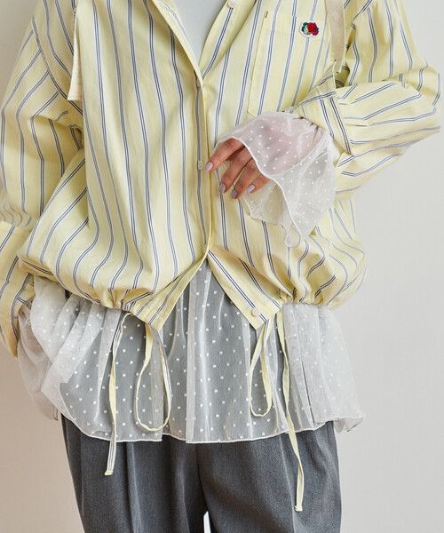 FREAK'S STORE（フリークスストア）の「異素材 ドッキング ロンT/レイヤードロンT（Tシャツ/カットソー・レディース・チャコール/ダークグレー/ナチュラル/オフホワイト/ホワイト/ブラック・ﾌﾘ-）」の2枚目の写真