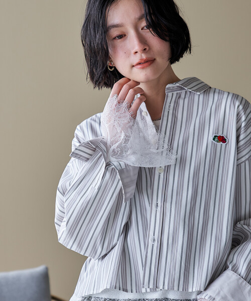 FREAK'S STORE（フリークスストア）の「異素材 ドッキング ロンT/レイヤードロンT（Tシャツ/カットソー・レディース・チャコール/ダークグレー/ナチュラル/オフホワイト/ホワイト/ブラック・ﾌﾘ-）」の13枚目の写真