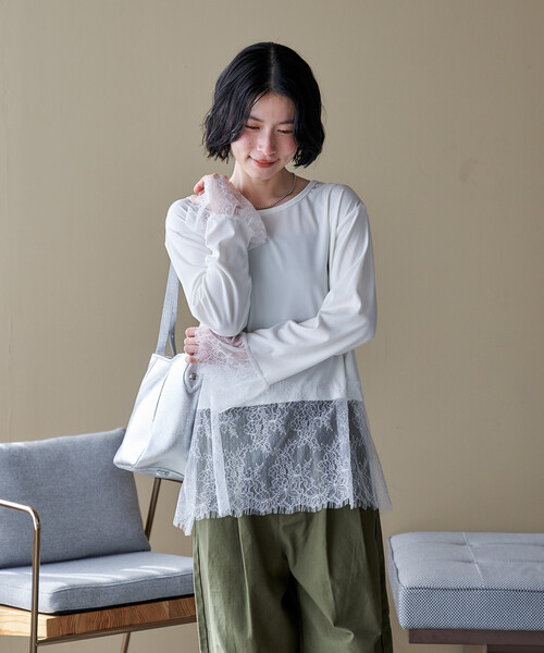 FREAK'S STORE（フリークスストア）の「異素材 ドッキング ロンT/レイヤードロンT（Tシャツ/カットソー・レディース・チャコール/ダークグレー/ナチュラル/オフホワイト/ホワイト/ブラック・ﾌﾘ-）」の19枚目の写真