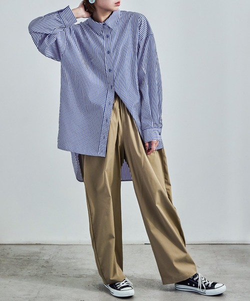 Fashion Letter（ファッションレター）の「テールカット ストライプシャツ（シャツ/ブラウス・レディース・レッド/サックスブルー/ブルー・M）」の7枚目の写真