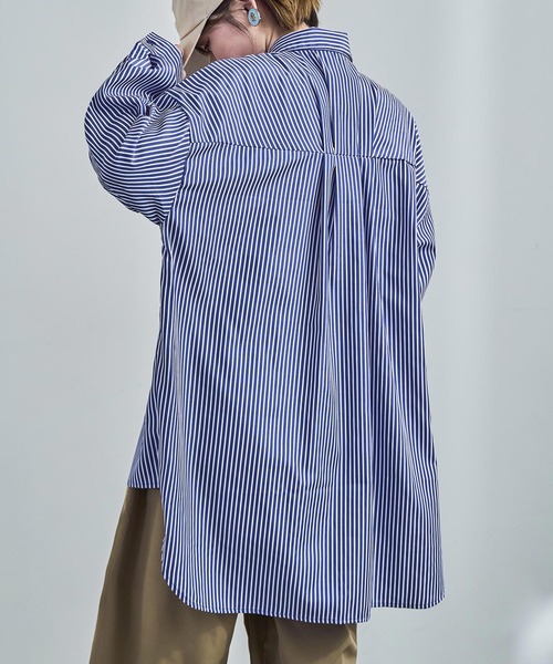 Fashion Letter（ファッションレター）の「テールカット ストライプシャツ（シャツ/ブラウス・レディース・レッド/サックスブルー/ブルー・M）」の9枚目の写真