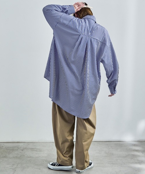 Fashion Letter（ファッションレター）の「テールカット ストライプシャツ（シャツ/ブラウス・レディース・レッド/サックスブルー/ブルー・M）」の10枚目の写真