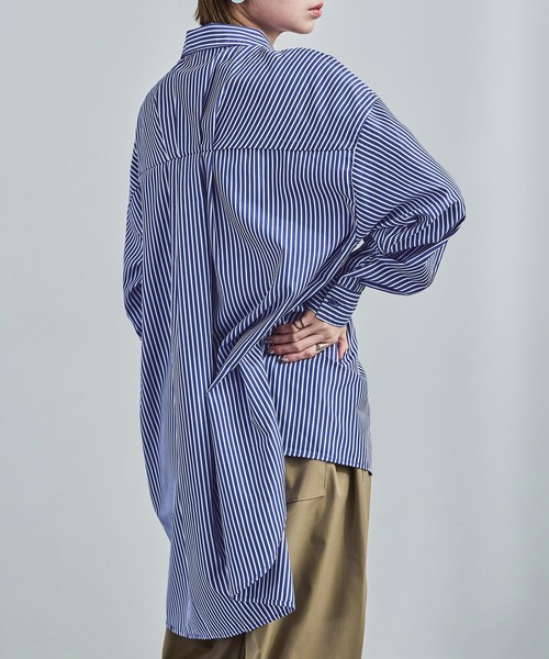 Fashion Letter（ファッションレター）の「テールカット ストライプシャツ（シャツ/ブラウス・レディース・レッド/サックスブルー/ブルー・M）」の11枚目の写真