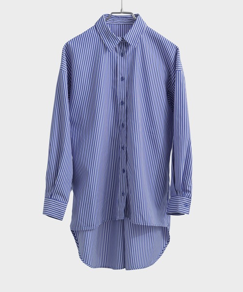 Fashion Letter（ファッションレター）の「テールカット ストライプシャツ（シャツ/ブラウス・レディース・レッド/サックスブルー/ブルー・M）」の12枚目の写真