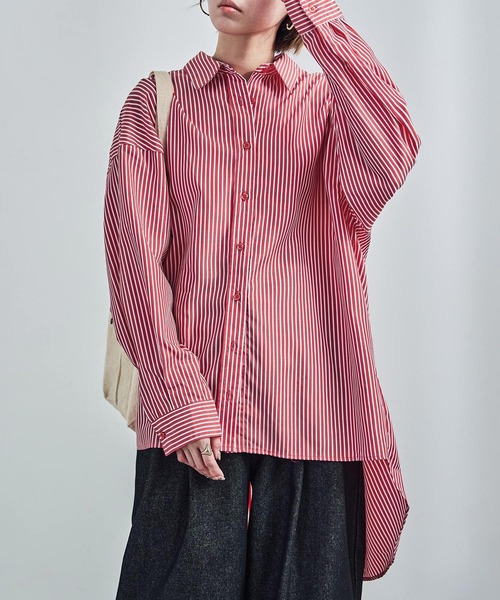 Fashion Letter（ファッションレター）の「テールカット ストライプシャツ（シャツ/ブラウス・レディース・レッド/サックスブルー/ブルー・M）」の14枚目の写真