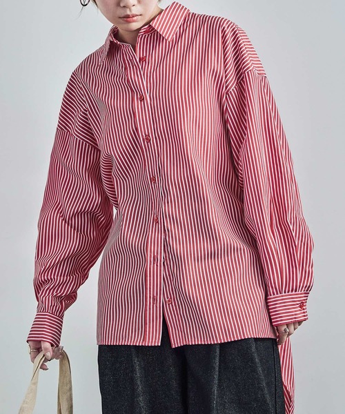 Fashion Letter（ファッションレター）の「テールカット ストライプシャツ（シャツ/ブラウス・レディース・レッド/サックスブルー/ブルー・M）」の16枚目の写真