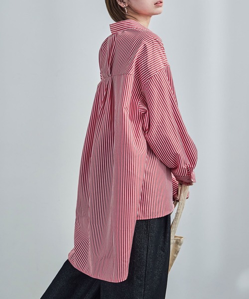 Fashion Letter（ファッションレター）の「テールカット ストライプシャツ（シャツ/ブラウス・レディース・レッド/サックスブルー/ブルー・M）」の17枚目の写真