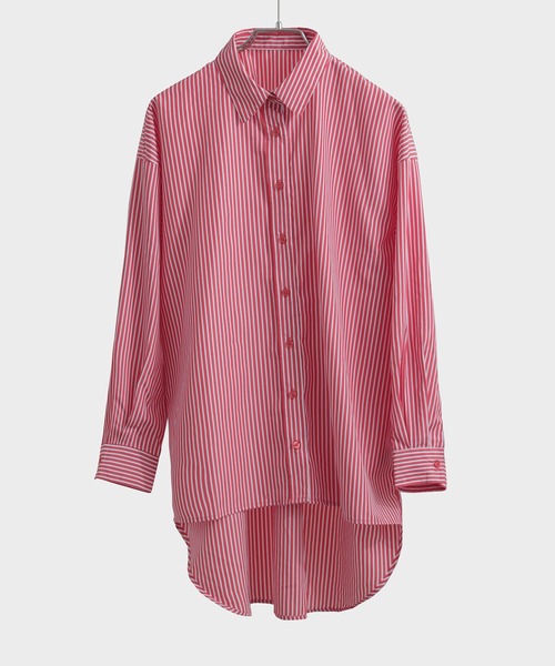 Fashion Letter（ファッションレター）の「テールカット ストライプシャツ（シャツ/ブラウス・レディース・レッド/サックスブルー/ブルー・M）」の21枚目の写真