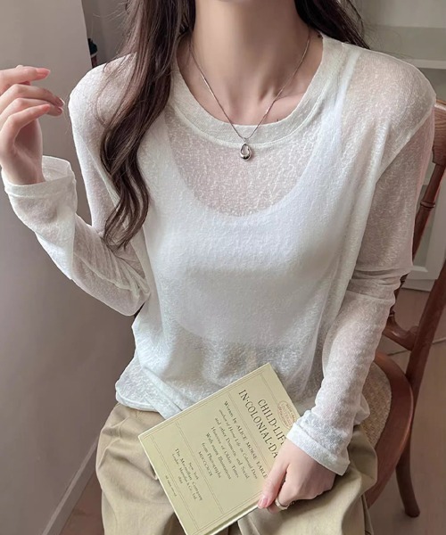 SallyLunn(サリーラン)の「シアーリラックスカットソー(Tシャツ/カットソー・レディース・ブラック/グリーン/ホワイト・MEDIUM/LARGE)」の1枚目の写真