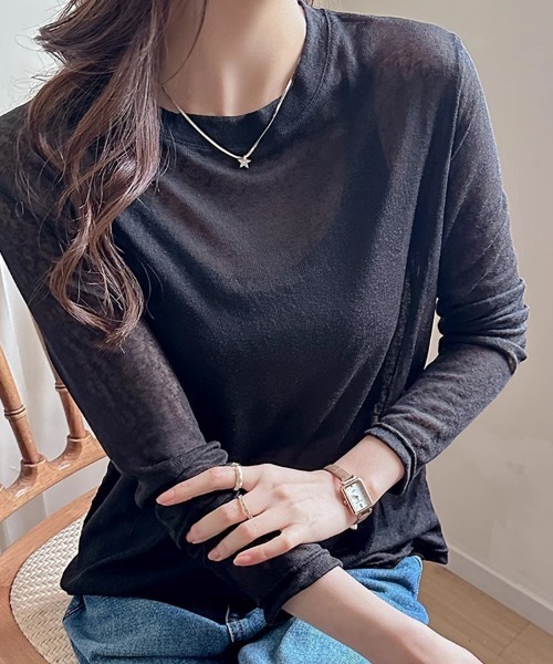 SallyLunn(サリーラン)の「シアーリラックスカットソー(Tシャツ/カットソー・レディース・ブラック/グリーン/ホワイト・MEDIUM/LARGE)」の2枚目の写真