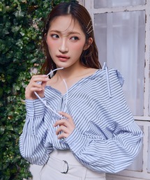 REDYAZEL | ベアレイヤードストライプバルーンオフショルブラウス(シャツ/ブラウス)