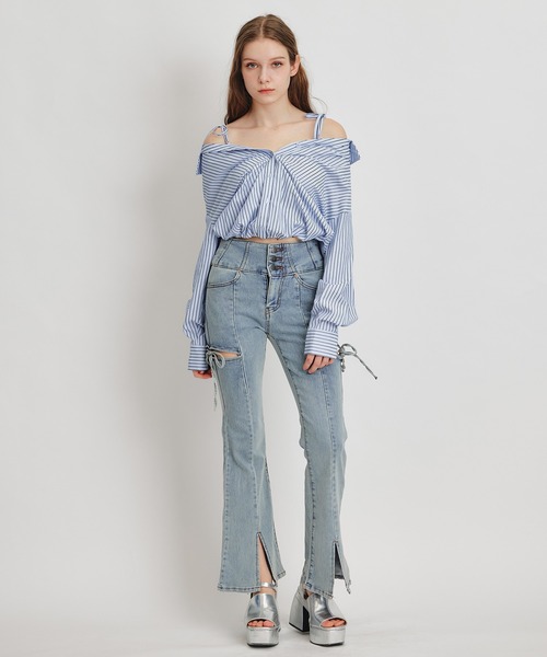 REDYAZEL（レディアゼル）の「ベアレイヤードストライプバルーンオフショルブラウス（シャツ/ブラウス・レディース・ベージュ系その他/ホワイト系その他/ブルー系その他・FREE）」の12枚目の写真