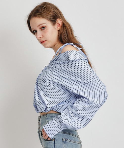 REDYAZEL（レディアゼル）の「ベアレイヤードストライプバルーンオフショルブラウス（シャツ/ブラウス・レディース・ベージュ系その他/ホワイト系その他/ブルー系その他・FREE）」の14枚目の写真