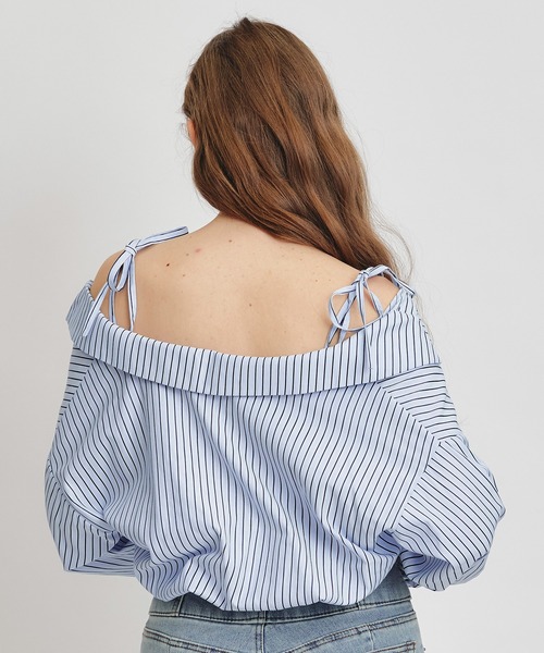REDYAZEL（レディアゼル）の「ベアレイヤードストライプバルーンオフショルブラウス（シャツ/ブラウス・レディース・ベージュ系その他/ホワイト系その他/ブルー系その他・FREE）」の15枚目の写真