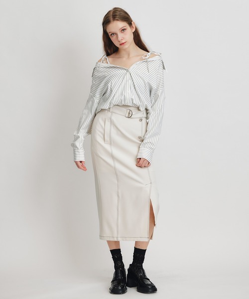 REDYAZEL（レディアゼル）の「ベアレイヤードストライプバルーンオフショルブラウス（シャツ/ブラウス・レディース・ベージュ系その他/ホワイト系その他/ブルー系その他・FREE）」の19枚目の写真