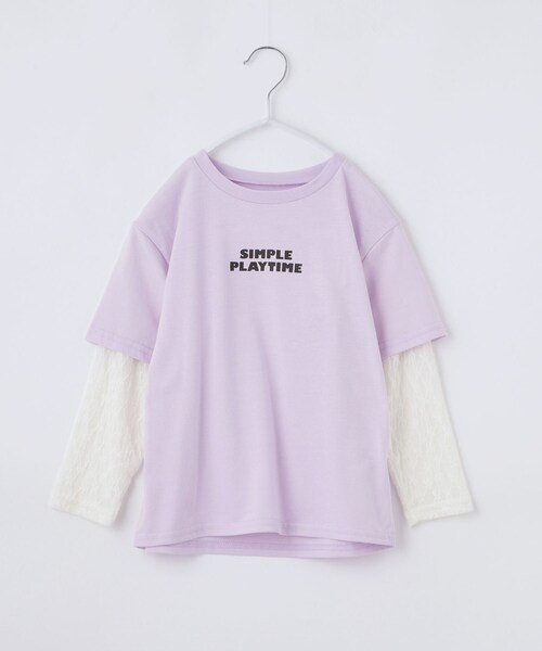 THE SHOP TK (ザ ショップ ティーケー )の「【110-160】袖レイヤード長袖Teeレースアップリケ(Tシャツ/カットソー・キッズ・パープル/サックスブルー・11/16/15 /14/13/12)」の1枚目の写真