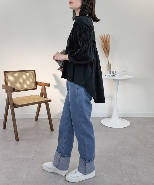 RCD(アールシーディー)の「ブラウス風ピンタックギャザーカットソー(Tシャツ/カットソー・レディース・ホワイト/チャコールグレー/ブラック・M-L/LL~3L)」の18枚目の写真