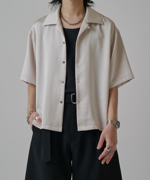 Lui's(ルイス)の「ヴィンテージサテンボクシーショトスリーブ(シャツ/ブラウス・メンズ・チャコールグレー/ブラック/ホワイト・S/M)」の4枚目の写真