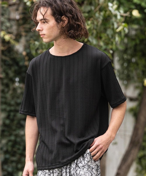CAMBIO(カンビオ)の「mt10412- ケーブルニットボートネックTシャツ(BP-BFS0107)(Tシャツ/カットソー・メンズ・ネイビー/ブラック/グレー・L/M/S)」の4枚目の写真