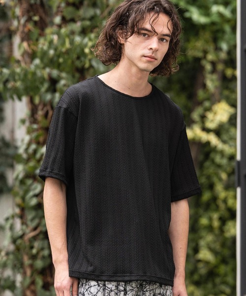 CAMBIO(カンビオ)の「mt10412- ケーブルニットボートネックTシャツ(BP-BFS0107)(Tシャツ/カットソー・メンズ・ネイビー/ブラック/グレー・L/M/S)」の5枚目の写真