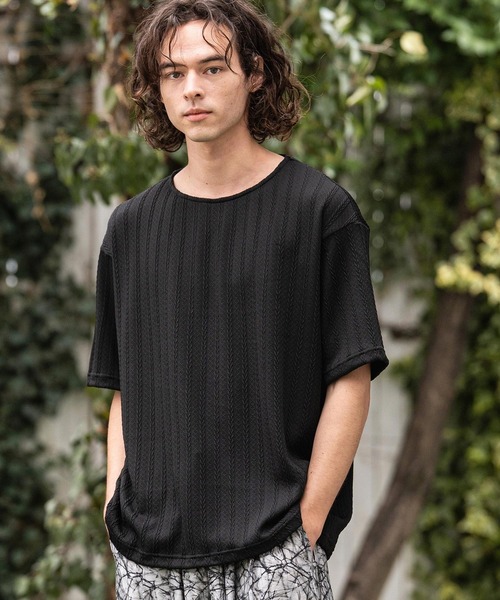 CAMBIO(カンビオ)の「mt10412- ケーブルニットボートネックTシャツ(BP-BFS0107)(Tシャツ/カットソー・メンズ・ネイビー/ブラック/グレー・L/M/S)」の6枚目の写真