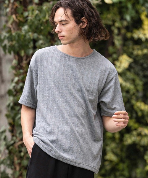 CAMBIO(カンビオ)の「mt10412- ケーブルニットボートネックTシャツ(BP-BFS0107)(Tシャツ/カットソー・メンズ・ネイビー/ブラック/グレー・L/M/S)」の10枚目の写真