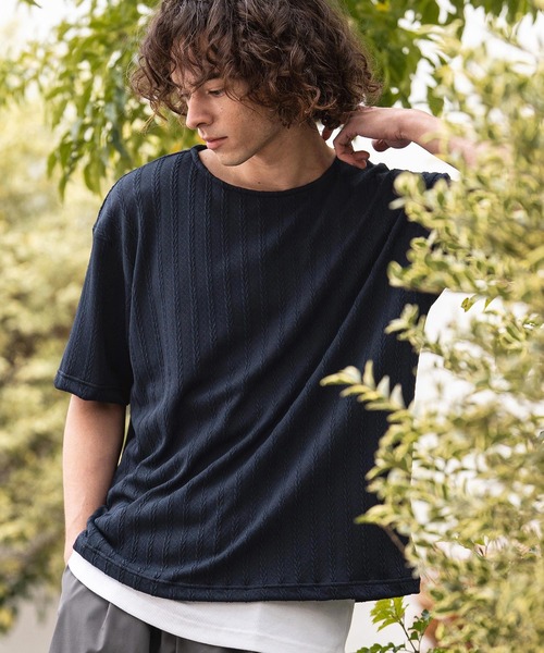 CAMBIO(カンビオ)の「mt10412- ケーブルニットボートネックTシャツ(BP-BFS0107)(Tシャツ/カットソー・メンズ・ネイビー/ブラック/グレー・L/M/S)」の16枚目の写真