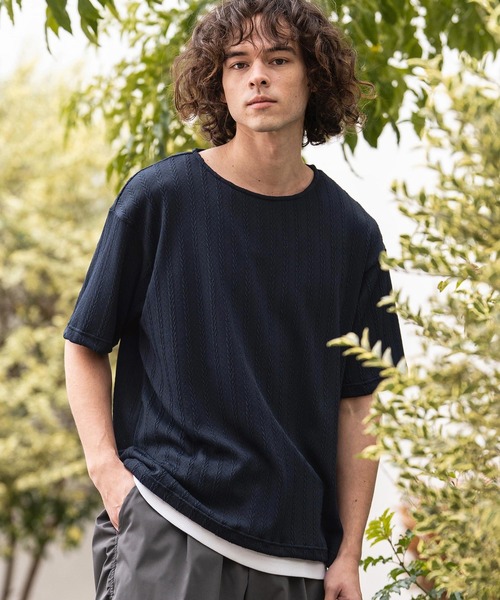 CAMBIO(カンビオ)の「mt10412- ケーブルニットボートネックTシャツ(BP-BFS0107)(Tシャツ/カットソー・メンズ・ネイビー/ブラック/グレー・L/M/S)」の17枚目の写真