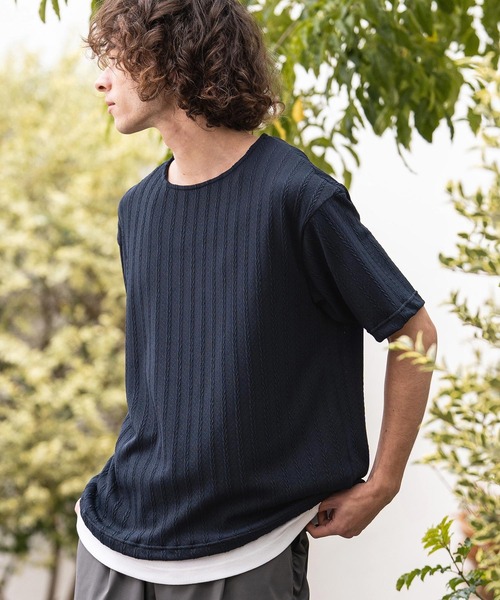 CAMBIO(カンビオ)の「mt10412- ケーブルニットボートネックTシャツ(BP-BFS0107)(Tシャツ/カットソー・メンズ・ネイビー/ブラック/グレー・L/M/S)」の18枚目の写真