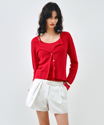 [SET] コットンアイレットニットカーディガン & スリーブレスレッド MDCD061RED