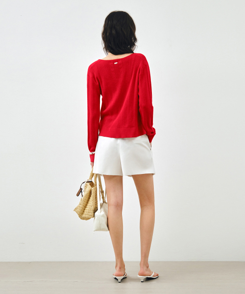 MONGDOL（モンドル）の「[SET] コットンアイレットニットカーディガン & スリーブレスレッド MDCD061RED（カーディガン/ボレロ・レディース・その他・F）」の3枚目の写真