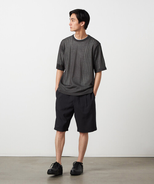 COMME CA ISM（コムサイズム）の「【セットアイテム】リネンライクケーブル クルーネックニット＋T/C天竺Tシャツ（ニット/セーター・メンズ・ブルー/チャコール・LARGE/MEDIUM）」の3枚目の写真