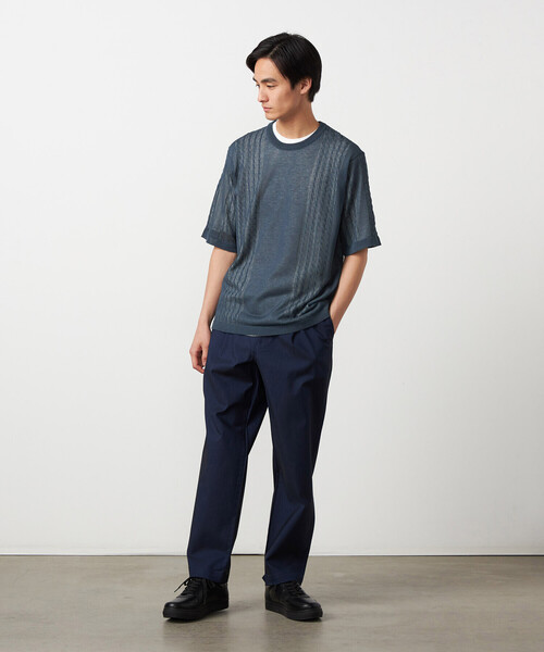COMME CA ISM（コムサイズム）の「【セットアイテム】リネンライクケーブル クルーネックニット＋T/C天竺Tシャツ（ニット/セーター・メンズ・ブルー/チャコール・LARGE/MEDIUM）」の7枚目の写真