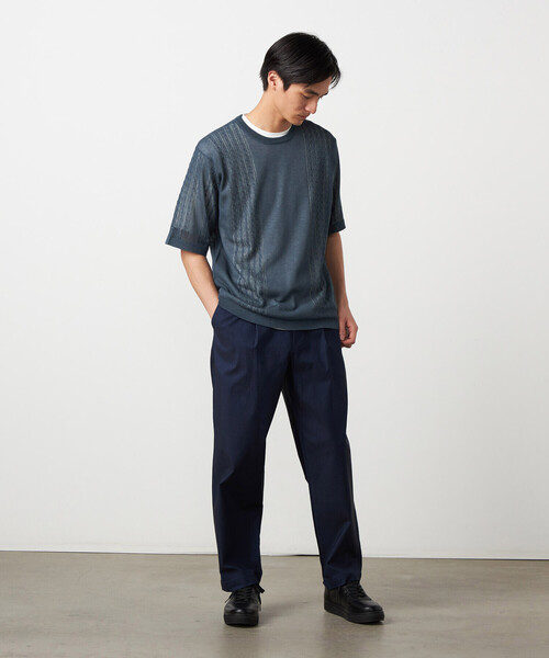 COMME CA ISM（コムサイズム）の「【セットアイテム】リネンライクケーブル クルーネックニット＋T/C天竺Tシャツ（ニット/セーター・メンズ・ブルー/チャコール・LARGE/MEDIUM）」の8枚目の写真