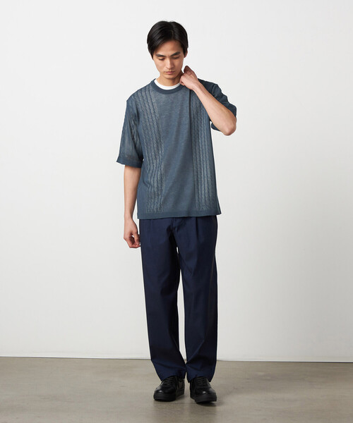 COMME CA ISM（コムサイズム）の「【セットアイテム】リネンライクケーブル クルーネックニット＋T/C天竺Tシャツ（ニット/セーター・メンズ・ブルー/チャコール・LARGE/MEDIUM）」の9枚目の写真