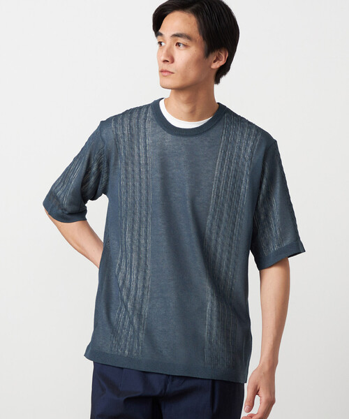 COMME CA ISM（コムサイズム）の「【セットアイテム】リネンライクケーブル クルーネックニット＋T/C天竺Tシャツ（ニット/セーター・メンズ・ブルー/チャコール・LARGE/MEDIUM）」の10枚目の写真