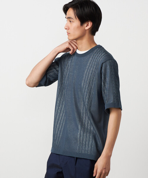 COMME CA ISM（コムサイズム）の「【セットアイテム】リネンライクケーブル クルーネックニット＋T/C天竺Tシャツ（ニット/セーター・メンズ・ブルー/チャコール・LARGE/MEDIUM）」の11枚目の写真