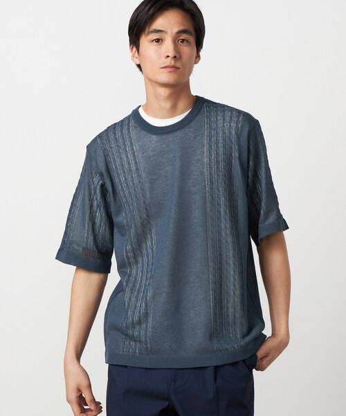 COMME CA ISM（コムサイズム）の「【セットアイテム】リネンライクケーブル クルーネックニット＋T/C天竺Tシャツ（ニット/セーター・メンズ・ブルー/チャコール・LARGE/MEDIUM）」の12枚目の写真