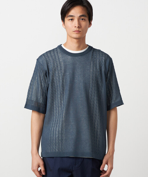 COMME CA ISM（コムサイズム）の「【セットアイテム】リネンライクケーブル クルーネックニット＋T/C天竺Tシャツ（ニット/セーター・メンズ・ブルー/チャコール・LARGE/MEDIUM）」の13枚目の写真