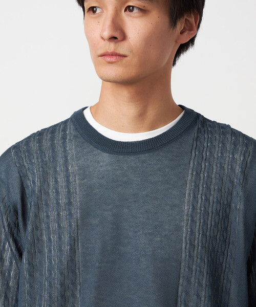 COMME CA ISM（コムサイズム）の「【セットアイテム】リネンライクケーブル クルーネックニット＋T/C天竺Tシャツ（ニット/セーター・メンズ・ブルー/チャコール・LARGE/MEDIUM）」の16枚目の写真