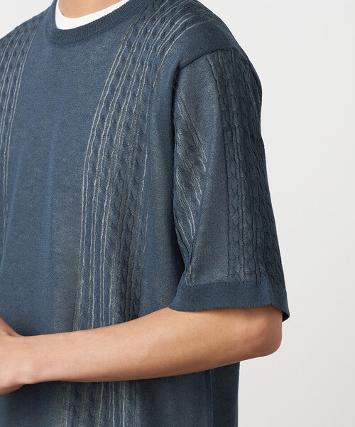 COMME CA ISM（コムサイズム）の「【セットアイテム】リネンライクケーブル クルーネックニット＋T/C天竺Tシャツ（ニット/セーター・メンズ・ブルー/チャコール・LARGE/MEDIUM）」の17枚目の写真