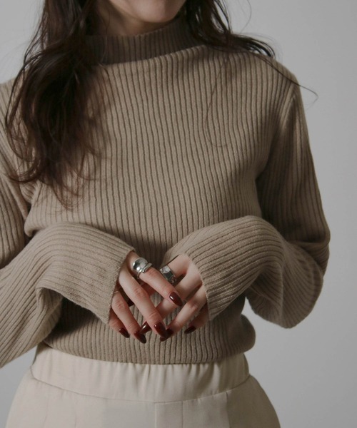 NYLAUS（ナイラス）の「【SG】ハイネック リブニットプルオーバー インナー（ニット/セーター・レディース・イエロー/ベージュ/オフホワイト/ブルー/ブラック・L）」の3枚目の写真