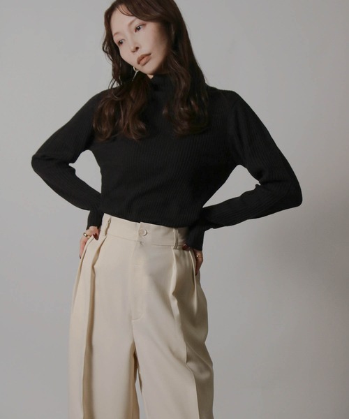 NYLAUS(ナイラス)の「【SG】ハイネック リブニットプルオーバー インナー(ニット/セーター・レディース・イエロー/ベージュ/オフホワイト/ブルー/ブラック/グレイッシュベージュ・L/M)」の16枚目の写真