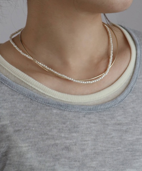 ISOOK(アイスー)の「【ISOOK / アイスー】レイヤードパールチョーカーネックレス / オケージョン アクセサリー お呼ばれ 結婚式 二次会 入学式 卒業式 お食事会 シルバー ゴールド シンプル(ネックレス・レディース・ゴールド/シルバー・FREE)」の1枚目の写真